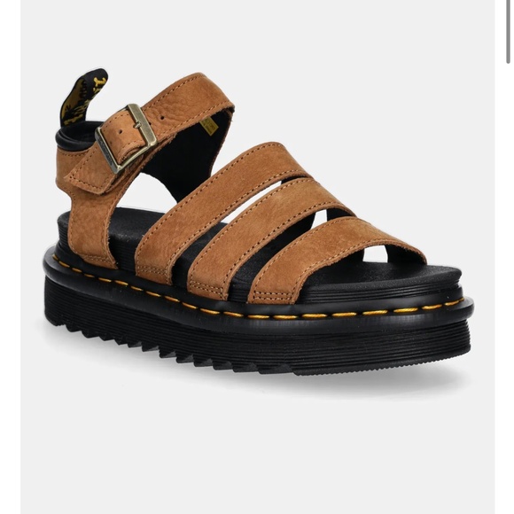 Dr. Marten Blaire Tumbled Nubuck Tan Strappy Sandals - Picture 2 of 3